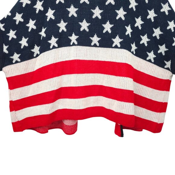 Janice Apparel Open Front Knit Cardigan Poncho ONE SIZE American Flag Pattern - Picture 13 of 16